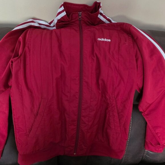 Adidas Womens Size L Full Zip 3 Stripes Wine Red White Track Jacket - Picture 1 of 4